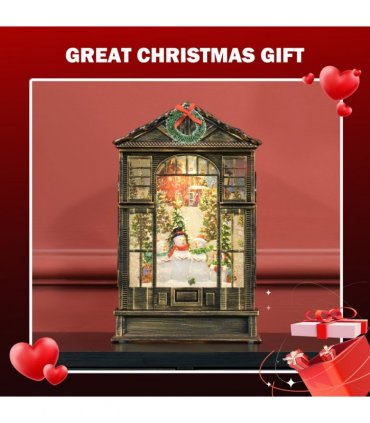HOMCOM Christmas Snow Globe Lantern with Lights for Holiday, Bronze Tone