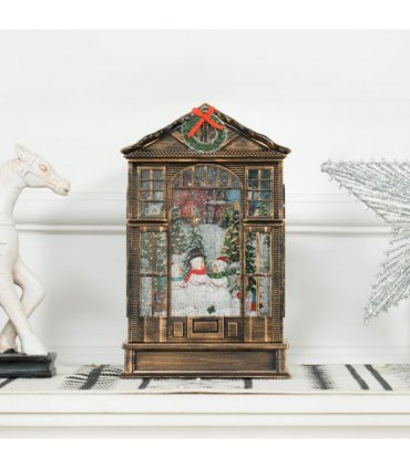 HOMCOM Christmas Snow Globe Lantern with Lights for Holiday, Bronze Tone
