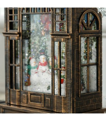 HOMCOM Christmas Snow Globe Lantern with Lights for Holiday, Bronze Tone
