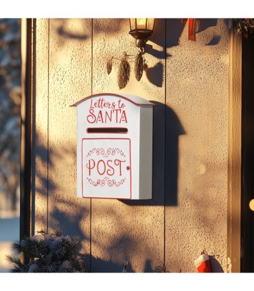 HOMCOM Christmas Post Box Wall Mounted Santa Mailbox for Xmas Decoration