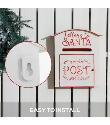HOMCOM Christmas Post Box Wall Mounted Santa Mailbox for Xmas Decoration
