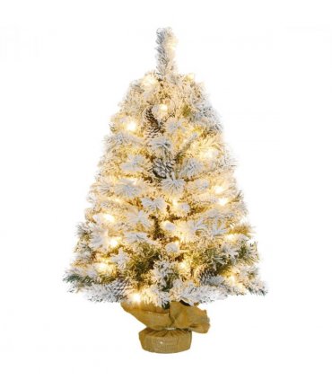 HOMCOM 3ft Artificial Christmas Tree with LED Light, Concrete Base