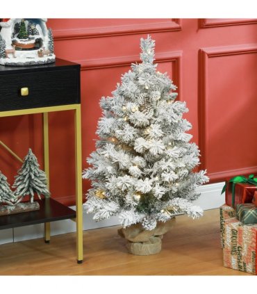HOMCOM 3ft Artificial Christmas Tree with LED Light, Concrete Base