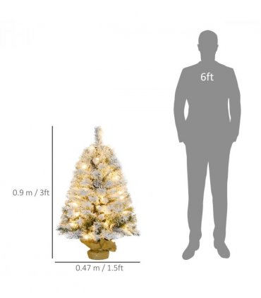 HOMCOM 3ft Artificial Christmas Tree with LED Light, Concrete Base