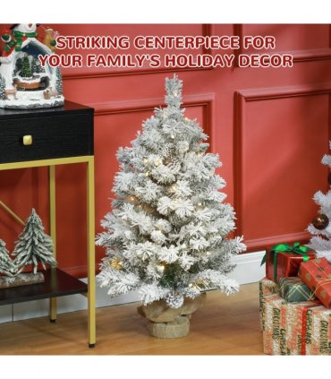 HOMCOM 3ft Artificial Christmas Tree with LED Light, Concrete Base