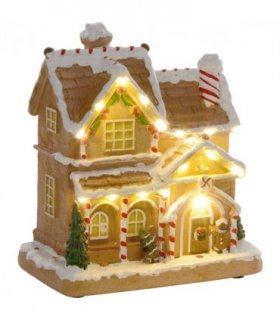 HOMCOM Lighted and Musical Christmas Candy House with Gingerbread Man Brown