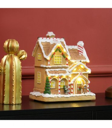 HOMCOM Lighted and Musical Christmas Candy House with Gingerbread Man Brown