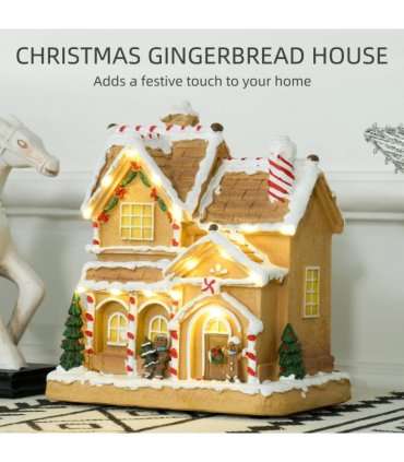 HOMCOM Lighted and Musical Christmas Candy House with Gingerbread Man Brown