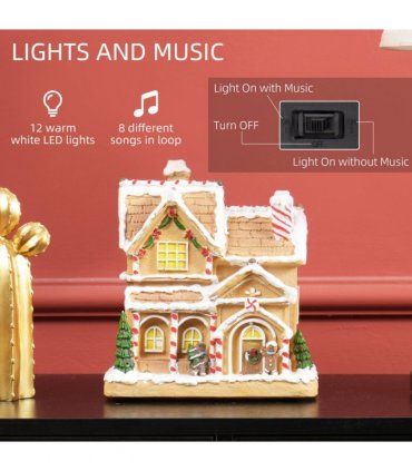 HOMCOM Lighted and Musical Christmas Candy House with Gingerbread Man Brown