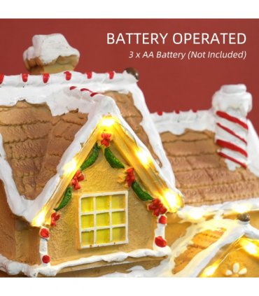 HOMCOM Lighted and Musical Christmas Candy House with Gingerbread Man Brown