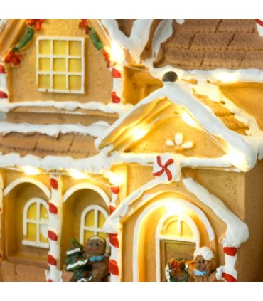 HOMCOM Lighted and Musical Christmas Candy House with Gingerbread Man Brown