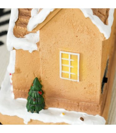 HOMCOM Lighted and Musical Christmas Candy House with Gingerbread Man Brown
