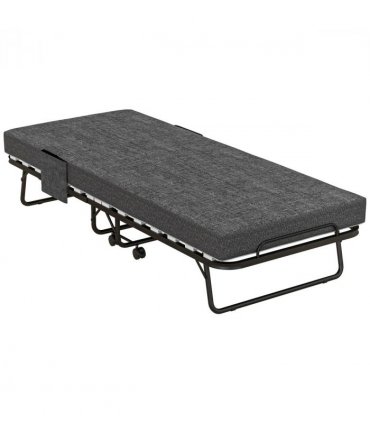 HOMCOM Folding Bed with Mattress Foldable Guest Bed on Wheels w/ Cover Dark Grey