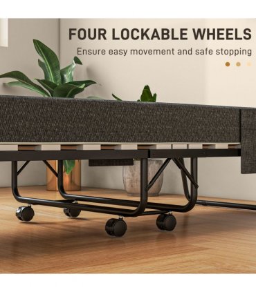 HOMCOM Folding Bed with Mattress Foldable Guest Bed on Wheels w/ Cover Dark Grey