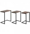 HOMCOM C-Shaped Nesting Tables Set of 3 with Steel Frame, Rustic Brown