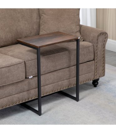 HOMCOM C-Shaped Nesting Tables Set of 3 with Steel Frame, Rustic Brown