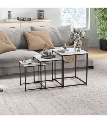 HOMCOM Nesting Coffee Tables Set of 3 Stacking Sofa Side Tables White