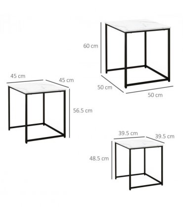 HOMCOM Nesting Coffee Tables Set of 3 Stacking Sofa Side Tables White