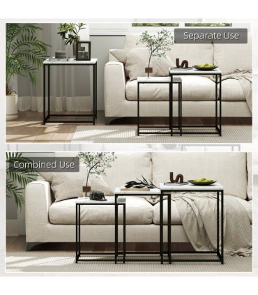 HOMCOM Nesting Coffee Tables Set of 3 Stacking Sofa Side Tables White