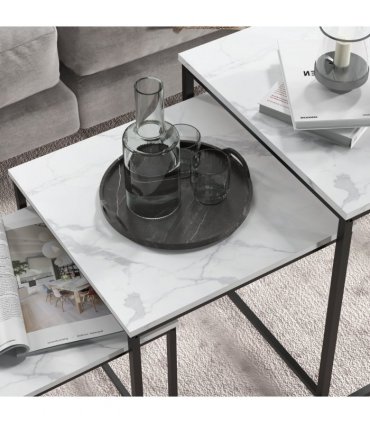 HOMCOM Nesting Coffee Tables Set of 3 Stacking Sofa Side Tables White