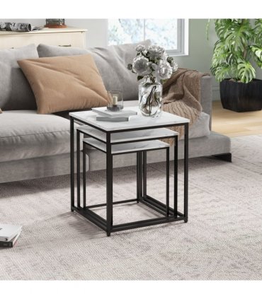 HOMCOM Nesting Coffee Tables Set of 3 Stacking Sofa Side Tables White