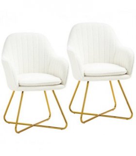 HOMCOM Accent Chair Set of 2, Cashmere Armchair with Steel Legs, Cream White