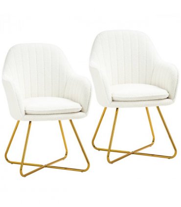 HOMCOM Accent Chair Set of 2, Cashmere Armchair with Steel Legs, Cream White