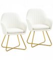 HOMCOM Accent Chair Set of 2, Cashmere Armchair with Steel Legs, Cream White