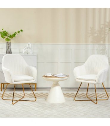 HOMCOM Accent Chair Set of 2, Cashmere Armchair with Steel Legs, Cream White