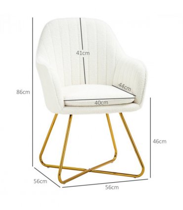 HOMCOM Accent Chair Set of 2, Cashmere Armchair with Steel Legs, Cream White