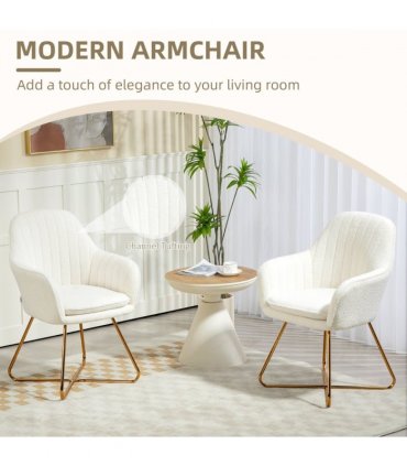 HOMCOM Accent Chair Set of 2, Cashmere Armchair with Steel Legs, Cream White