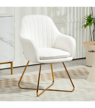 HOMCOM Accent Chair Set of 2, Cashmere Armchair with Steel Legs, Cream White