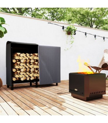Outsunny 4FT Firewood Rack Holder W/ Canvas Carrier and Oxford Cover, Black