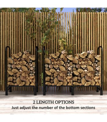 Outsunny 4FT Firewood Rack Holder W/ Canvas Carrier and Oxford Cover, Black