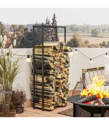 Outsunny 100-150cm Retractable Metal Firewood Log Holder Rack with Hooks