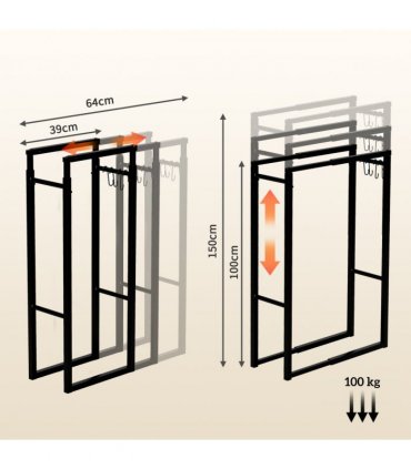 Outsunny 100-150cm Retractable Metal Firewood Log Holder Rack with Hooks