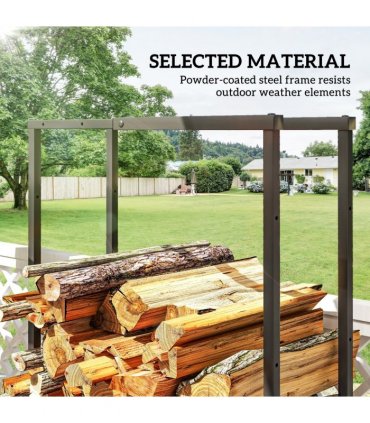 Outsunny 100-150cm Retractable Metal Firewood Log Holder Rack with Hooks