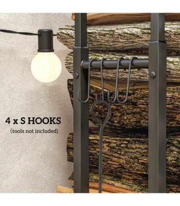 Outsunny 100-150cm Retractable Metal Firewood Log Holder Rack with Hooks