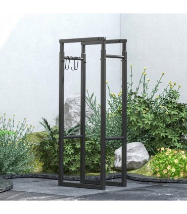 Outsunny 100-150cm Retractable Metal Firewood Log Holder Rack with Hooks