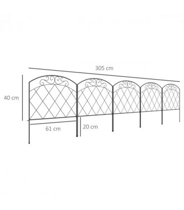 Outsunny 61 cm x 3 m Outdoor Picket Fence Panels with Panels, Swirls, Black