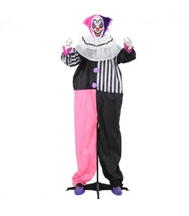 HOMCOM Halloween Clown Animatronic Prop with Light Up Eyes, for Indoor Outdoor