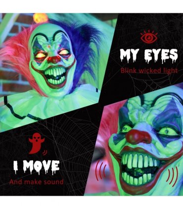 HOMCOM Halloween Clown Animatronic Prop with Light Up Eyes, for Indoor Outdoor
