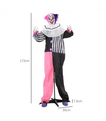 HOMCOM Halloween Clown Animatronic Prop with Light Up Eyes, for Indoor Outdoor