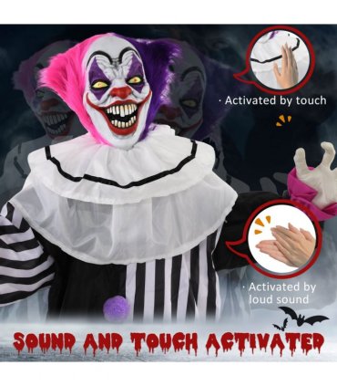 HOMCOM Halloween Clown Animatronic Prop with Light Up Eyes, for Indoor Outdoor