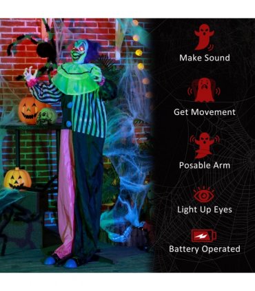 HOMCOM Halloween Clown Animatronic Prop with Light Up Eyes, for Indoor Outdoor