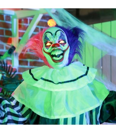 HOMCOM Halloween Clown Animatronic Prop with Light Up Eyes, for Indoor Outdoor