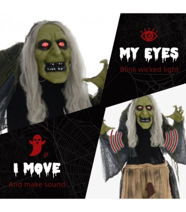 HOMCOM Halloween Witch Animatronic Prop with Sound Activated