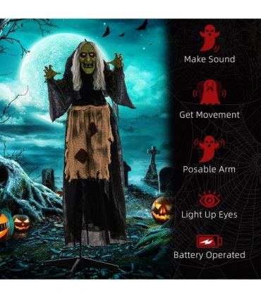 HOMCOM Halloween Witch Animatronic Prop with Sound Activated