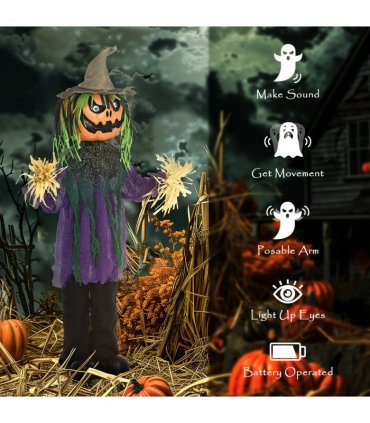 HOMCOM Pumpkin Halloween Animatronic Prop for Indoor Outdoor Decoration