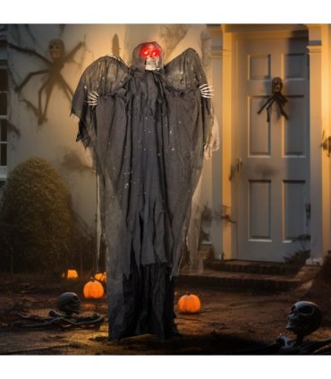 HOMCOM Winged Grim Reaper Animatronic Prop w/ Light Up Eyes, for Haunted House